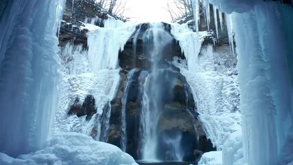 Icy waterfall cascading through a frozen cave - Powered by Adobe