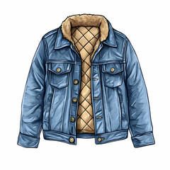A jean jacket with quilted lining, offering a warm and stylish look, isolated on a white background