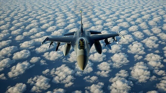 F-16 fighting falcon jet fighter above cloudscape
