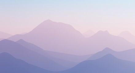 Ethereal mountain layers bathed in soft purple and pink hues