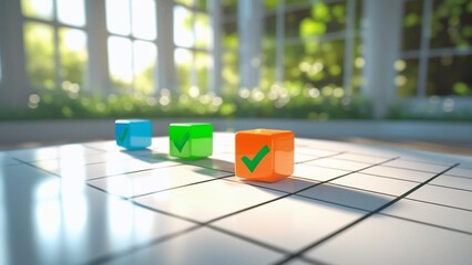 Colorful cubes checkmarks progress completion success