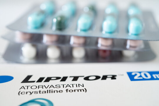 Bangkok, Thailand, January 1, 2025 Lipitor, Lipid cholesterol lowering drug, reduce LDL, low density lipoprotein.