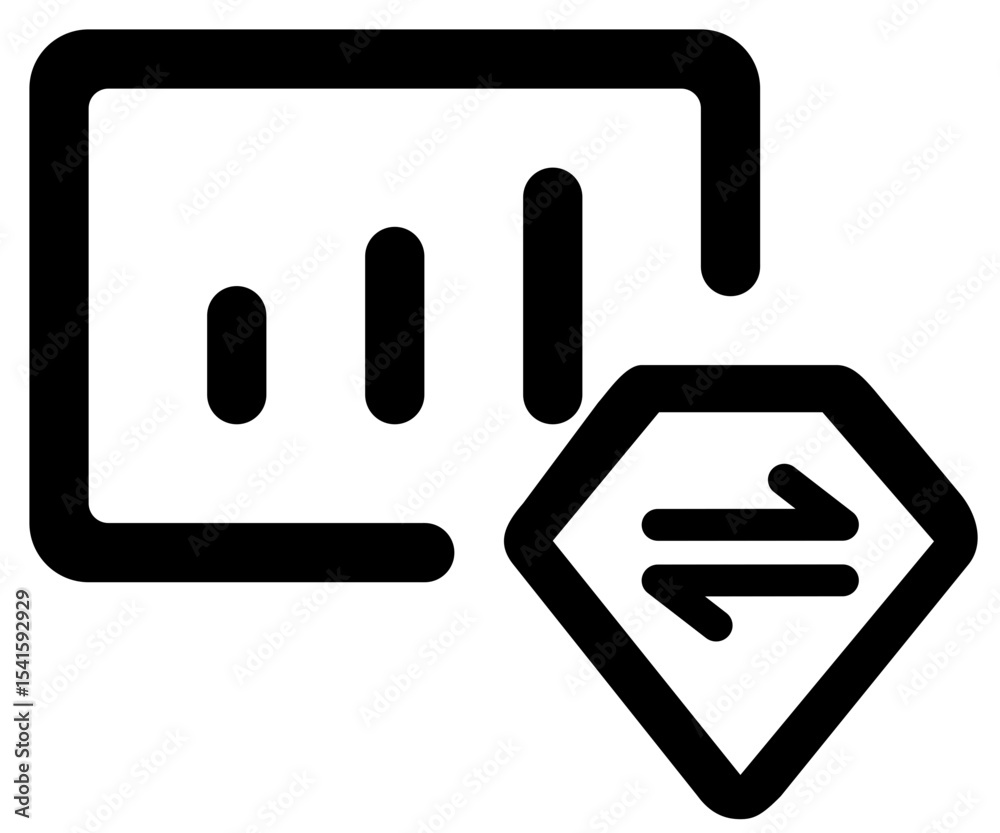 Poster illustration of a graph with bars and a diamond shape with arrows pointing left and right