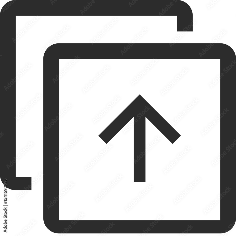 Poster illustration of two overlapping squares with an upward pointing arrow inside the front one exactly