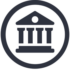 Illustration of a building with columns inside a circle against a white background art icon