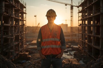 Silhouette of construction worker on site