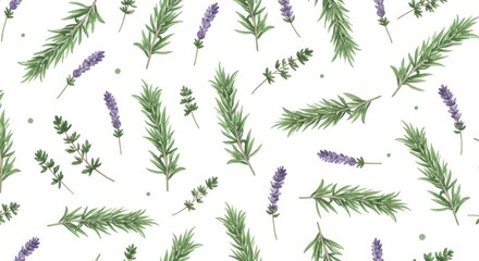 Herbal Harmony Rosemary Lavender  Thyme dance on white