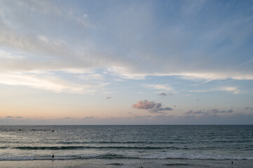Beautiful sunset in the evening with the sea line in Tel Aviv, Israel in October