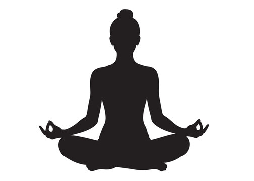 meditation and yoga logo design silhouette vector, yoga logo icon design silhouette vector, black silhouette logo yoga, yoga pose silhouette vector logo on white background	