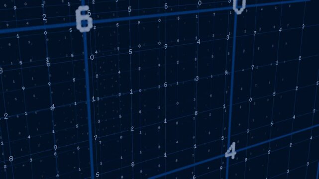 System big data visualization matrix machine learning algorithm analysis technology binary code structure table cyberspace futuristic program.