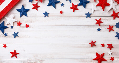 Flat Lay: Patriotic USA Decorations on Rustic Wood