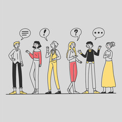 Six People Casual Conversation Diverse Group Discussion Speech Bubbles