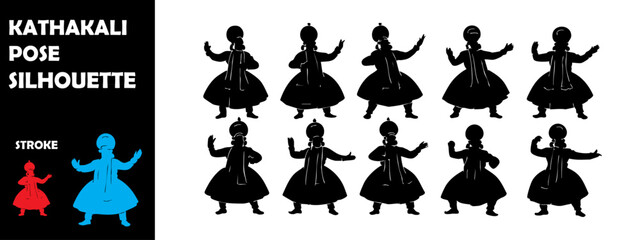 Kathakali Pose Silhouette Vector Set – Classical Dance Form, Dramatic Expression, and Traditional Costume