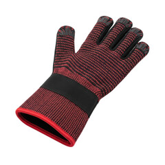 A red and black textured safety glove designed for heat resistance and protection, suitable for kitchen tasks, grilling, or industrial applications.