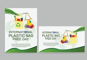 international plastic bag free day Vector illustration graphic design. Flyer, banner, card, poster, template set with light backgrounds.