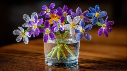 Dew Covered Colorful Flowers in Glass Vase, Natural Decoration and Ecommerce Design Material, Macro Watery Light Texture Rendering
