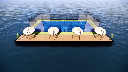 Top view padel tennis court concept on ocean
