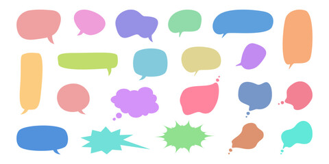 Set of colorful speech and chat bubbles, dialog boxes in vector illustration