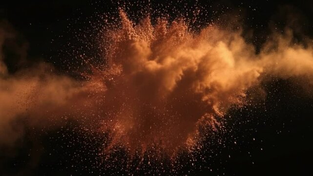 Dramatic Orange Dust Explosion Slow Motion 4 K High Resolution Cinematic Background Fiery Particles Burst Energy Power Impact Abstract Texture V F X Post Production Element