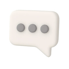 3D white chat bubble icon with three gray dots, isolated, designed for messaging, text communication, and chat applications