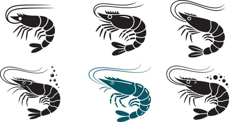 Shrimps Silhouette Vector Set – Stylized Seafood Icons for Marine and Culinary Design