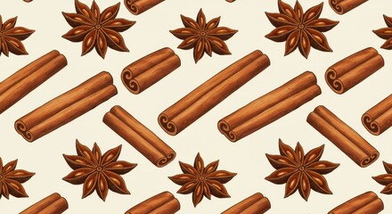 Spiced Aromas Cinnamon sticks  star anise create a warm inviting pattern