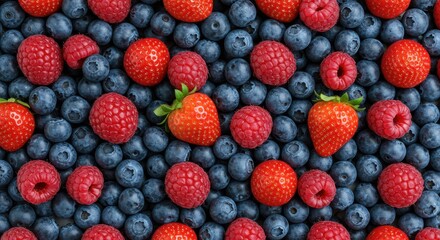 Summers colorful bounty blueberries raspberries and strawberries mingle in closeup