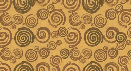 Swirling Brown Dreamscape Muted spirals dance on a textured golden canvas