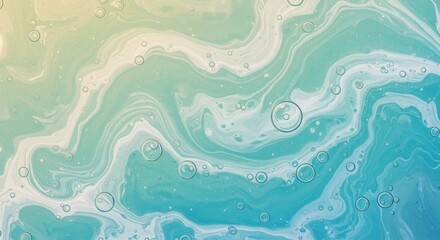 Swirling aqueous hues bubbles ascend in a serene viscous dance