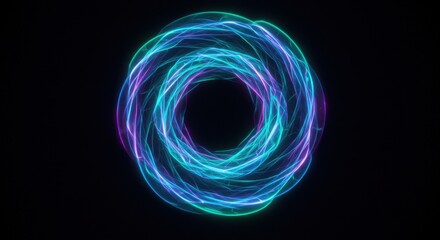 Swirling ethereal plasma ring of blues purples and greens against a black background