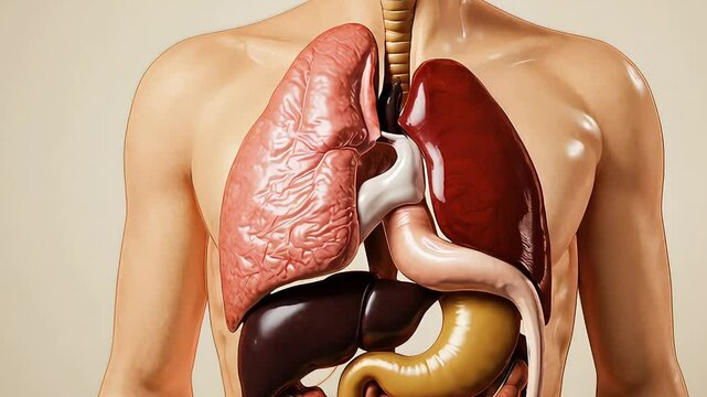 Detailed Anatomy Illustration of Human Internal Organs: Lungs, Heart, Liver, Stomach, Intestines, and more