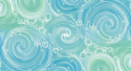 Swirling serenity of turquoise and aqua currents with ethereal bubbles a dreamlike aquatic abstract