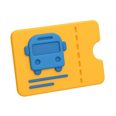 3D icon of a bus ticket in vibrant colors, perfect for transport, travel apps, and booking interfaces. Isolated on white background