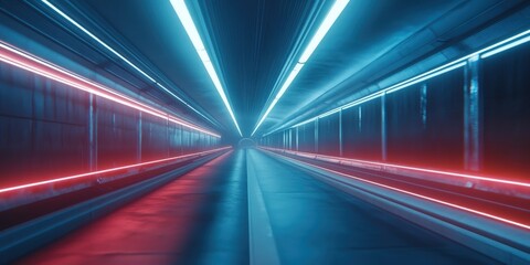 Dynamic angle of industrial lighting lining a tunnel under construction
