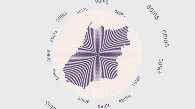 Goias shape with dynamic circles visual effect. Animation of Goias logo appearing from rotating rings and State name around the shape. Intro, opening, closing, logo video.
