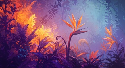 Tropical dreamscape Birds of paradise amid a colorful painted jungle