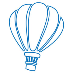 Colorful hot air balloon flying in the sky with clouds and a basket, representing adventure and travel.