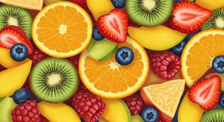 Vibrant fruit kaleidoscope a closeup of juicy textures  colors