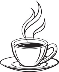Minimalistic icon of a steaming coffee cup vector icon on white background