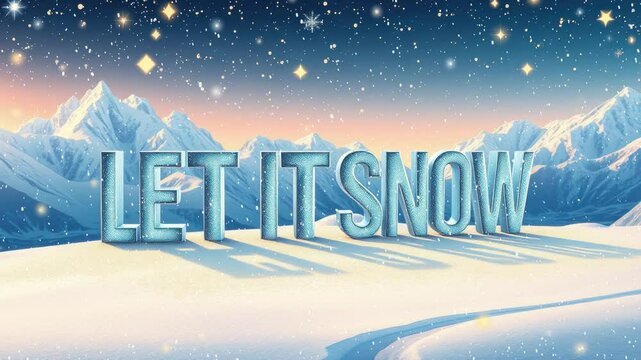 Snow covered mountain with a sign that says let it snow