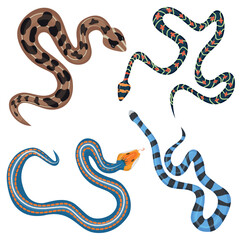 Fototapeta premium Vector colorful tropical snakes collection set top