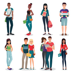 Fototapeta premium International university or college group of young students characters and couples collection
