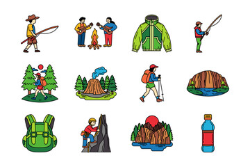 illustration icons of recreation and outdoor activity