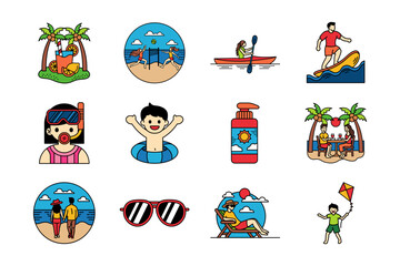 illustration of beach life activity and summer holidays