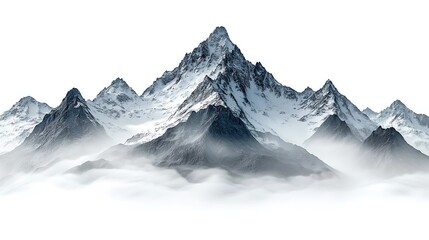 Misty snowcapped mountain range peaks