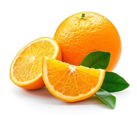 Multiple slices of fresh bright orange isolated on white background