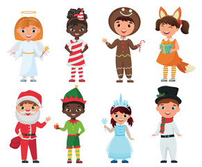 Vector Set of Kids in Christmas Costumes isolated.
