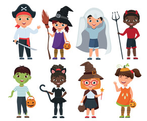 Cute Halloween kids set. Cartoon vector illustration isolated