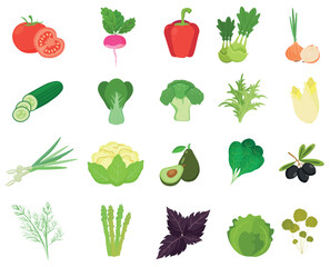 Fresh Vegetables and Herbs color flat icons isolated