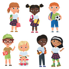 Cute pupils boys and girls. School kids vector illustratrion